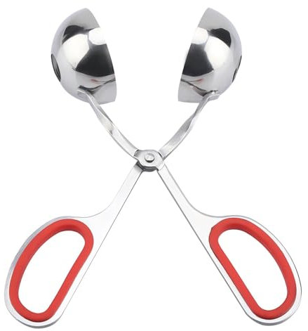 VIFER Meatball Maker Stainless Steel None-Stick Meat Baller Tongs Meatball Scoop Cake Pop, Ice Tongswith Anti-Slip Handles for Cookie Dough Ice Cream Fruit (Red)