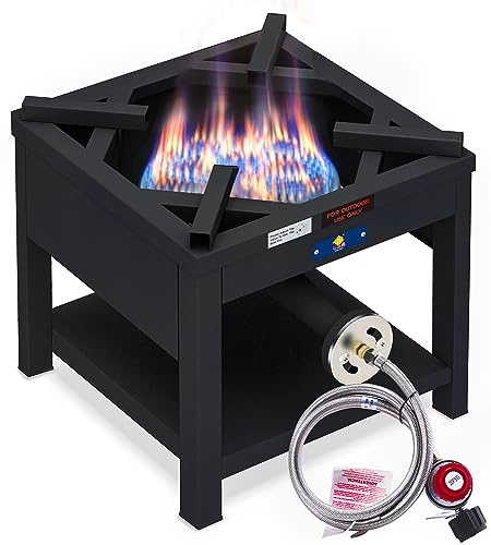 ARC Single Burner Propane Stove, 200,000BTU Cast Iron High Pressure Outdoor Propane Burner Cooker,16.5Heavy Duty Square Stove, Great For Outdoor Cooking Turkey Fry,Seafood Boil,Homebrewing