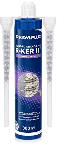 Rawlplug Hybrid Resin for Concrete | Strong Chemical Anchor with 2 Mixer Nozzles for Standard Cartridge Gun | Bonded Anchor for Wet and Dry Use, 300 ml