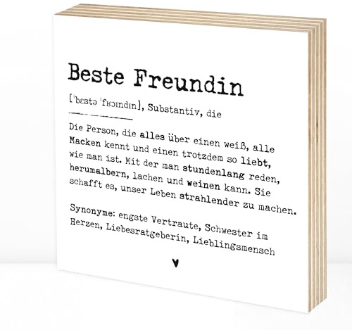 Wunderpixel® Holzbild Definition Beste Freundin - 15x15x2cm zum Hinstellen/Aufhängen, Fotodruck mit Spruch auf Holz - schwarz-weißes Wand-Bild Aufsteller Zuhause Büro zur Dekoration Geschenk-Idee