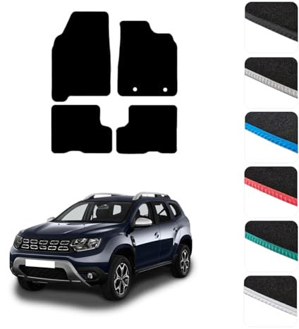 GCM - Car Floor Mats for Dacia Duster 2018 To 2024 Full Coverage Floor Protection - Anti Slip & Fit Car Mat with Clips Easy to Clean Car Carpet for All-Weather (Blue Edging, Carpet)