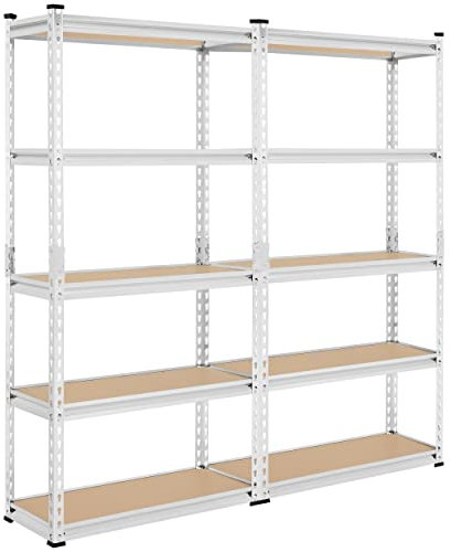 Yaheetech 2X Schwerlastregal, HBT: 153 x 75 x 30 cm, 875 kg belastbar,2 Stück Lagerregale 5 Böden, Kellerregal, silbern Garage Steckregal Werkstattregal