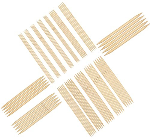 Aeelike 75 Stück Stricknadeln Bambus Stricknadeln Set, 2,0-10 mm Doppelspitzen Stricknadel Set, Leicht Handarbeit Nadelspiel Set für Anfänger, 20 cm Lange Nadelspiel für Socken, Hüte, Schals, Pullover