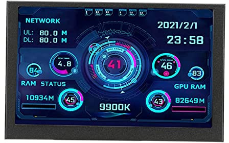 Zunate PC CPU Datenmonitor, 5 Zoll IPS USB Typ C für AIDA64 Temperaturanzeige, PC CPU GPU Datenmonitor, ITX PC Gehäusemonitor, PC ARGB Computergehäuse, Sekundärer
