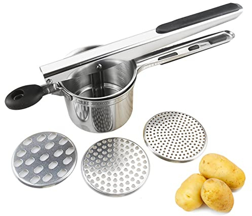 Presse-purée manuel en acier inoxydable avec 3 disques interchangeables pour purée, fruits et légumes Gadget de cuisine