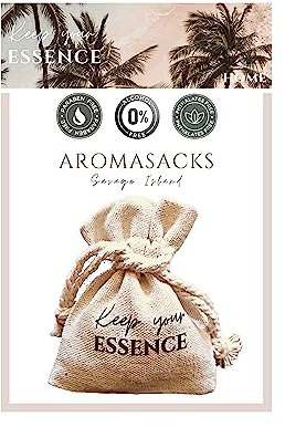 AROMASACKS Home - Ambientador Hogar para Armarios y Cajones. Fragancia Tropical de Melocotón. Duración 8 semanas. Saquitos de Lino con Perlas Aromáticas. Esencia Natural 0% Alcohol. Savage Island