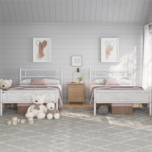 Yaheetech Set di 2 Struttura Letto Singolo in Ferro 90 x 200 cm, Bianco