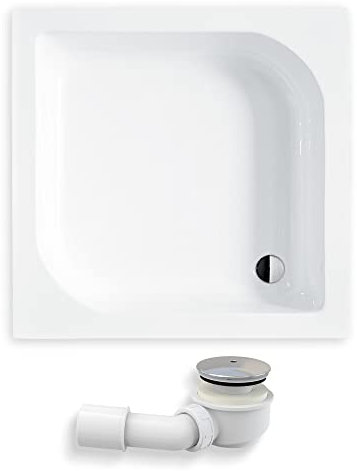 BADLAND Duschwanne 80x80 Ares Weiß Acryl Duschtasse Quadratisch ohne Verkleidung; Ablaufgarnitur Ø 50 mm und Füße im SET