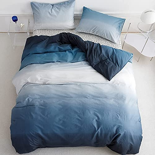 Lanqinglv Bettwäsche 135x200cm 4teilig Blau Weiß Farbverlauf Wende Bettwäsche 2er Set aus Mikrofaser,2 Weiche Bettbezug und 2 Kissenbezug mit Reißverschluss