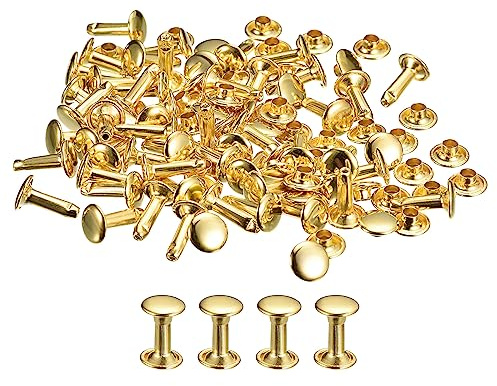 QUARKZMAN 100 Set Leder Nieten 8mm Runde Nieten Hohlnieten Doppelt Kappe Nieten 12mm Höhe Metall Nieten Niete für Leder Handwerk Reparatur DIY Geldbeutel Gürtel Taschen Schuhe Goldton