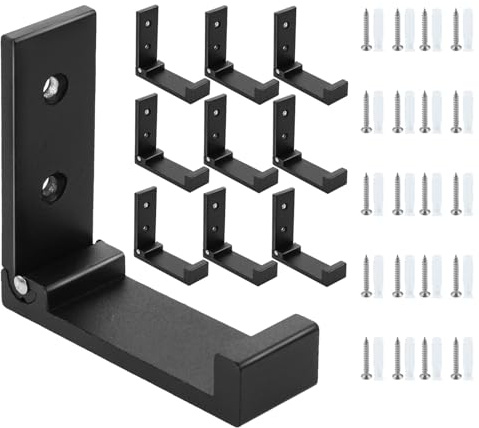 MOOTVGOO 10 Pack Folding Wall Hooks, Aluminum Alloy Foldable Hooks for Hanging Backpack, Coat, Towel, Hat, Headphone, Bags, Keys, Come with Mounting Screws, Wall Anchors (Black)