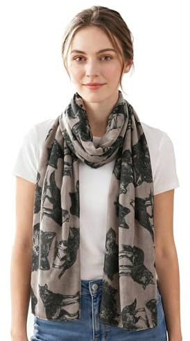 Lina & Lily Damen Schal Tuch Weich Leicht mit Wolf-Motiv 90 x 180 cm