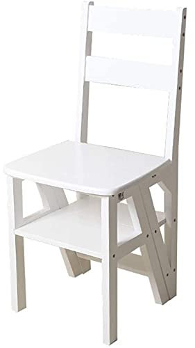 SZITW Escabeau Pliant en Bois Escabeau Portable Échelle Chaise Tabouret Multifonction Escabeau/Escalier Chaise pour Bibliothèque à Domicile Max 4 Marches Multifonction/Blanc
