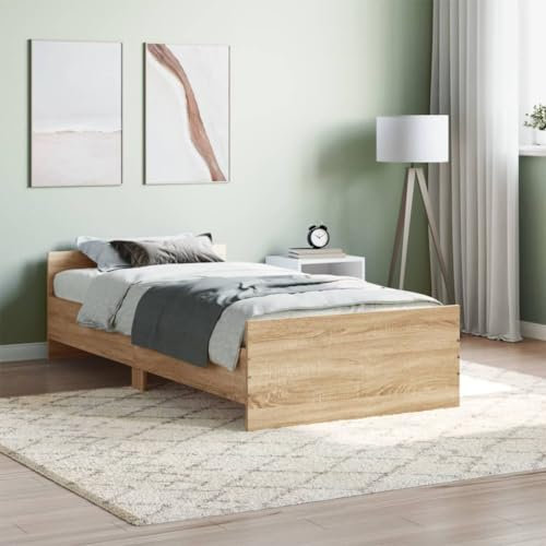 Festnight Bett 90x200 cm Holz Holzbett Massivholzbett Bettgestell mit Lattenrost Einzelbett Doppelbett Bettrahmen Jugendbett Sonoma Eiche