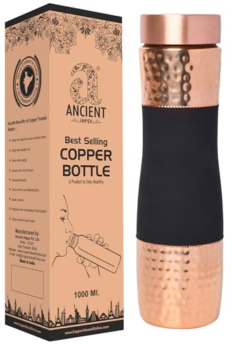 ANCIENTIMPEX Pure Copper Water Bottle Wide Mouth 1000ml (33.81 FL oz.) | Dark Cherry Finish | Ayurveda Copper Bottle for Drinking Water | Leak-Proof, Eco-Friendly & Handmade
