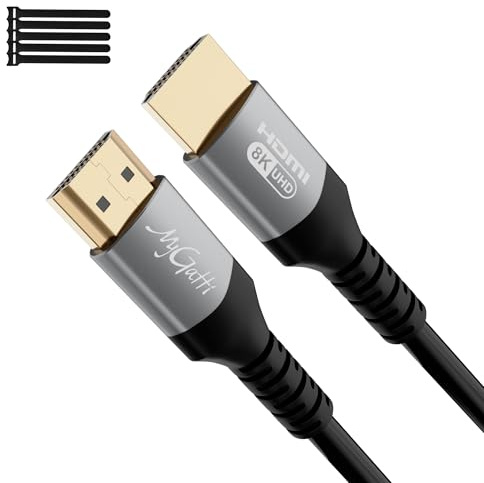 Mygatti 8K HDMI 2.1-kabel, 10 m, Ultra HD 48 Gbps, hög hastighet, 4K120Hz/8K60Hz, eARC HDCP 2.2&2.3, UHD HDR 10+ kompatibel med PS5/4/3.8K Gaming, TV, Blu-ray-spelare, projektor