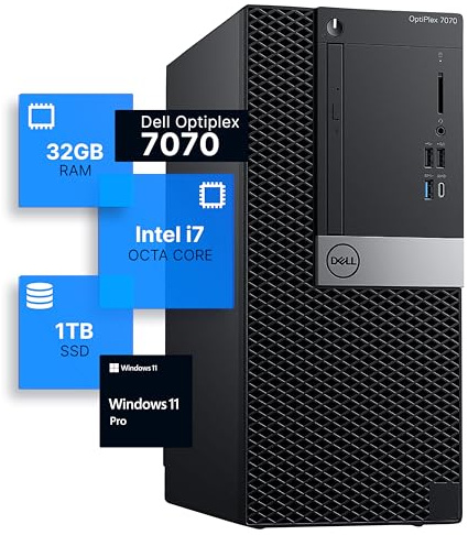 Dell Optiplex 7070 Tower Desktop Computer | Intel i7-9700 (3.4) | 32GB DDR4 RAM | 1TB SSD Solid State | Windows 11 Pro | Internal Wi-Fi 6 PCIe Adapter (Renewed)