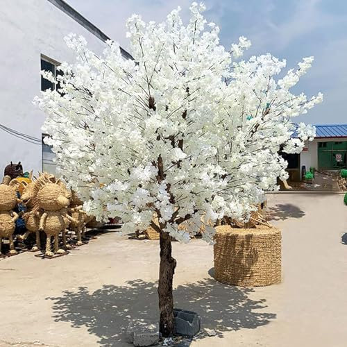 GTANND Künstlicher Kirschblütenbaum, weißer künstlicher Kirschbaum, atemberaubende weiße Sakura-Blüten, Dekoration für drinnen/draußen/Hotels, lebensechter künstlicher Kirschblütenbaum,1x0.8m