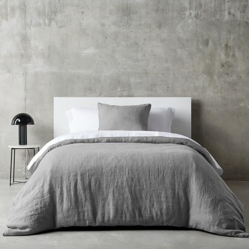 Dreamzie Funda Nordica Cama 90 - Juego 2 Piezas (1 Funda 135x200 cm + 1 Almohada 80x80 cm) - Algodón Efecto Lino Lavado - Cremallera Oculta - Oeko-Tex - Color Gris Claro