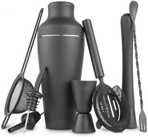 YFWOKSL Shaker for Cocktail Set da 8 Pezzi Set di Shaker for Cocktail in Acciaio Inossidabile Nero Opaco Strumenti da Bar for Barman Drink Party Shaker for Barman
