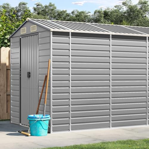 ShGaxin Gerätehaus Hellgrau 191x470x198 cm Verzinkter Stahl, Gartenhaus, Gerätehaus, Fahrradgarage, Gartenhütte, Geräte Schuppen, Gartengerätehaus