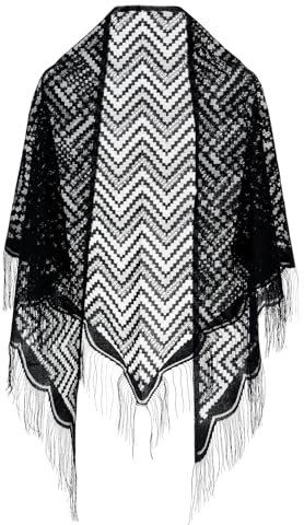 Piriuuo Dreieck Spitze Stola, Damen Triangle Lace Schals und Wraps Festlich für Abendkleider mit Quasten Umhang Spitzenschal Umhang Schal für Abend Party Mesh Hochzeit Schals