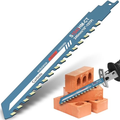 Lama per sega alternativa, 25,4 cm, universale, per sega a sciabola, da taglio in carburo di tungsteno, lama da taglio per muratura in acciaio, mattoni, cemento, pannelli compositi in calcestruzzo