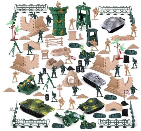Boderam Ensemble de 100 figurines militaires soldats en plastique, set de base pour hommes de l'armée, y compris figurines d'action et accessoires avec sac à main pour garçon, fille, enfant