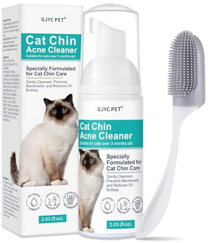GJYC PET Limpiador de acné de gato – Eliminador de espinillas y espinillas sin enjuague con cepillo, fórmula de cuidado suave para la piel sensible de gato, control de aceite y suciedad