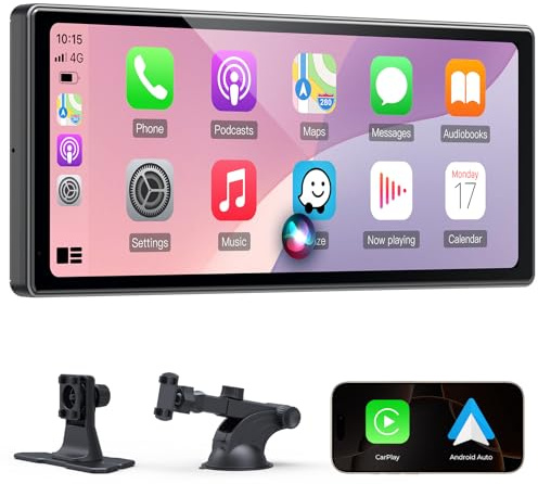 Pantalla Coche Wonsidary 10.26 Pulgadas Compatible con CarPlay y Android Auto, CarPlay Pantalla táctil IPS con Sensor de Luz,Siri/Google Assistant,Mirror Link,Bluetooth 5.0,FM,AUX,Doble Puerto USB