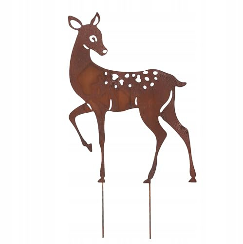 Kapaga - Gartenfigur aus Rost - Metall - Edelrost - Rehkitz - Höhe 60 cm | auf Einschlagbeinen, Tierfigur, Dekofigur - Dekoration Gartendeko - Gartendekoration