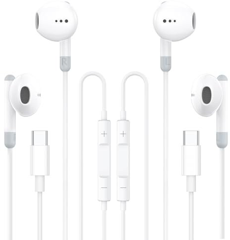Cuffie USB C per iPhone 16, 2 confezioni auricolari con cavo di tipo C, auricolari in-ear cancellazione del rumore con microfono e controllo del volume per iPhone 16 15 Pro Max, Samsung Galaxy S25 S24