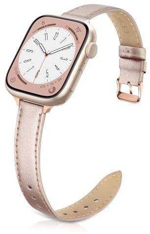 Tuocal Bracelet fin en cuir véritable compatible avec Apple Watch 38 mm, 40 mm, 41 mm, 42 mm (Series 10) - Bracelet fin en cuir véritable pour iWatch séries 10 9 8 7 6 5 4 3 2 1 SE Femme
