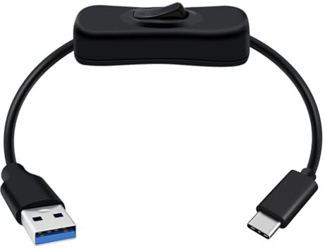 HuaLiSiJi USB A USB C 3.0 Kabel mit Schalter Typ C Kabel Datenkabel und Ladekabel für Ventilator, Kamera, Handy Typ C (Schwarz, 0.3 m)