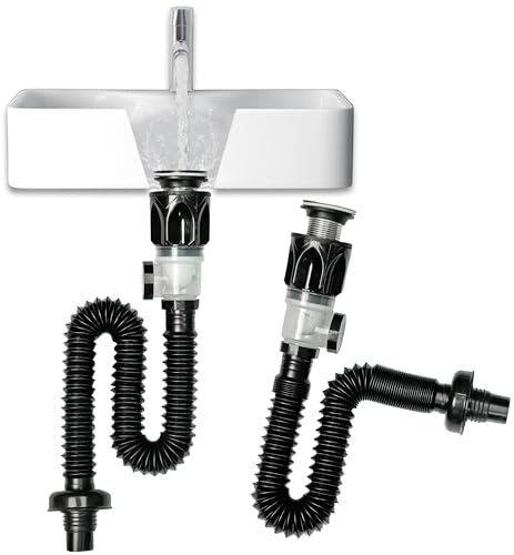 Kit de drenaje para fregadero de baño con tubo de drenaje flexible y expandible para fregadero de baño, tubo de drenaje antiolor para orificio de drenaje de 1-1/4 pulgadas y 1-1/2 pulgadas