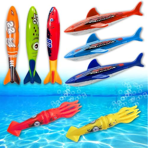 DIELOVEHUA 8 Pezzi Giocattoli da Immersione, Giocattoli da Piscina, Giochi Piscina Bambini, ​Giocattoli Subacquei, Piscina Subacquea Immersioni Giocattolo per Ragazzo Ragazza Bambino