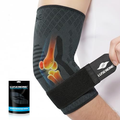 Lusenone Coudière Tendinite Réglable Avec Sangle, Coudière Epicondylite & Musculation, Attelle Coude de Compression Hommes Femmes Pour Soulager la Douleur, Tennis, Golf, Sport, L