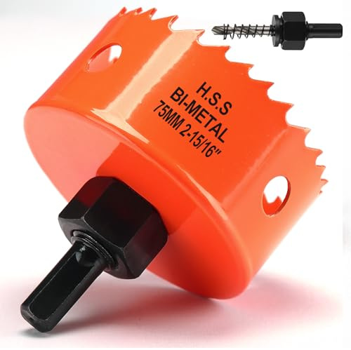 Scie-cloche : 75 mm, scie-cloche avec foret pour bois, bimétallique, coupe lisse, pour métaux mous, cloisons sèches et plastique Orange