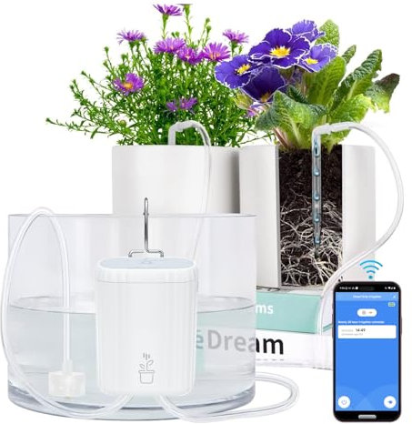 Sistema di irrigazione WiFi, controllo app, timer intelligente, set fai da te a goccia, 10 ugelli per giardino, balcone, interni, compatibile con Tuya
