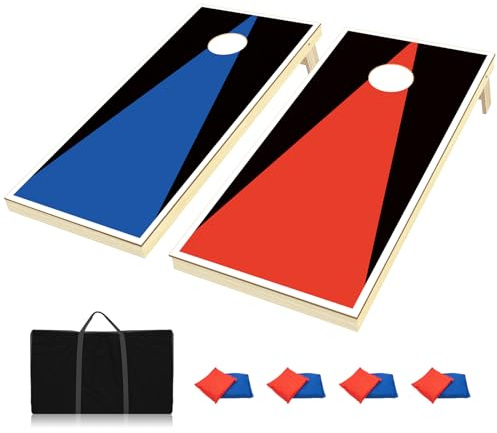 Cornhole - Règlement de jeu - Dimensions : 121 x 61 cm - En bois massif - Avec 2 planches de trou de maïs, 8 poufs et 1 sac de transport - Jeu de cornhole pour l'extérieur, la plage, les adultes, les