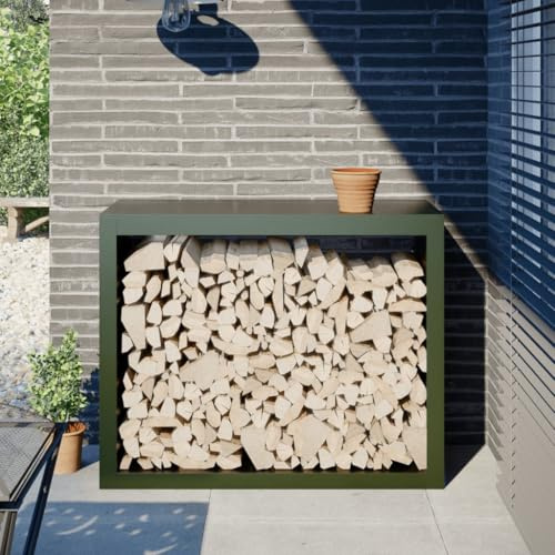 AJJHUUKI Kamin- & Holzofenzubehör - Holzregale & Träger - Kaminholzregal grün 100x40x80 cm Stahl