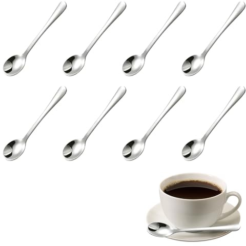 Lot de 8 mini cuillères à expresso, mini cuillères, cuillères à expresso, 7,5 cm, petites cuillères mignonnes en acier inoxydable, pour pots à épices, sel, miel, cuillères à expresso