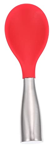HEALLILY 1 cucchiaio da riso in silicone con manico in acciaio inox, pratico strumento da cucina per uso domestico e ristorante, design ergonomico rosso, facile da pulire e