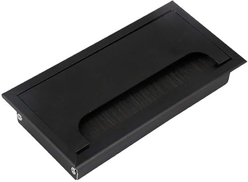 Pasacables Pasacables de escritorio Pasacables rectangular de aleación de aluminio negro de 160 mm for mesa de escritorio, con orificio for cable y cepillo negro
