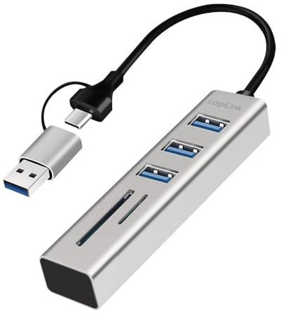 Logilink 076790 Hub USB 3.2 3 Porte USB-A, 2 SD/microSD Alluminio Silver Silver