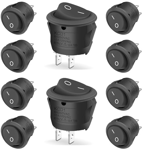 10 Stück Kippschalter 12v,Ein Aus Schalter 2 Polig,Mini Wippschalter Mikroschalter Kfz für Lampenschalter Switch Taster,Schwarz Rocker Rund,Einbau Wohnmobil,Auto Boot Haushaltsgeräte,Einrastbare ON/OF