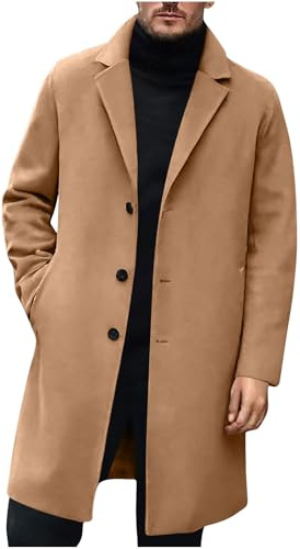 UHouse Wollmantel Herren Mantel Wolle Lang Elegant Wintermantel Business Herrenmantel Lange Winterjacke Männer Mäntel Übergangsmantel Herbst Trenchcoat Einfarbig Herbstmantel