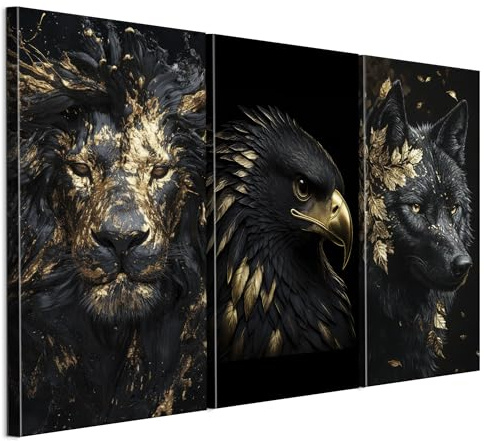 LUMASOUL Cuadros Decoracion Salon Modernos 3 Pieza - Decoración Pared Animal Motivo - Cuadros Decorativos con marcos de madera y telares Salón y dormitorio - 120x80 cm