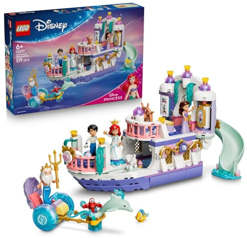 LEGO | Princesas Disney Barco de la Boda Real de Ariel – Juguete de La Sirenita con 7 Figuras Inc. Ariel y Sebastián – Decoración del Dormitorio – Regalo para Niñas de 6+ Años y Fans – 43299