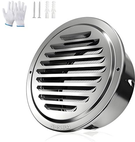 304 Stainless Steel Air Soffit Vents 50mm-300mm Round Air Vent Mesh Cover, Screen Grille Cover, Flat Ducting Air Ventilation Outlet Hoods, Wall Air Soffit Vents For Home, Office(190mm/7.5in)